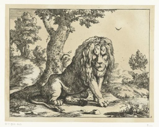 Lion Sitting by a Tree