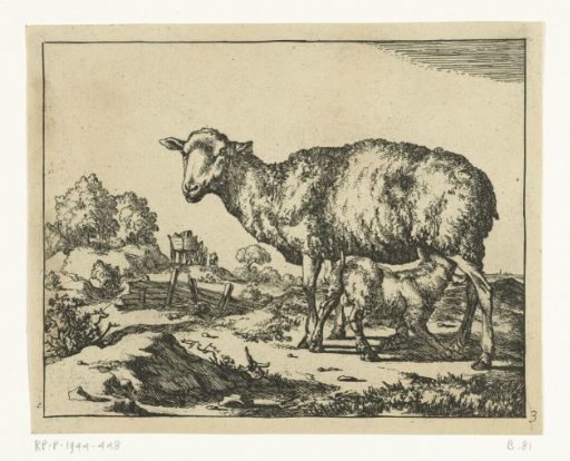 Sheep with a Drinking Lamb