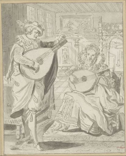 Lute-playing gentleman and lady