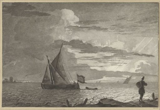 Man with a sack on his shoulder at sunrise