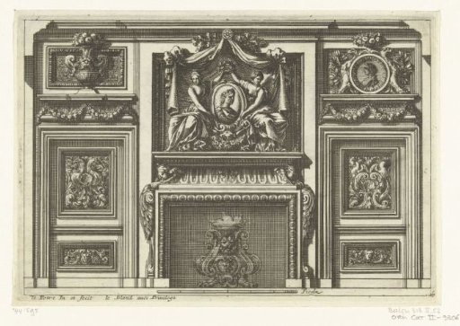 Fireplace between two wall panels