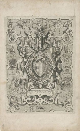 Cartouche in a Frame of Scrollwork with Grotesques, Figures, Mascarons, and Animals