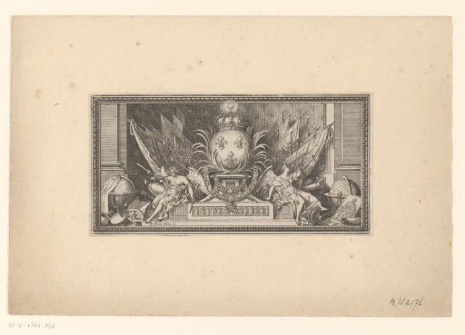 Vignette with globe and coat of arms of France