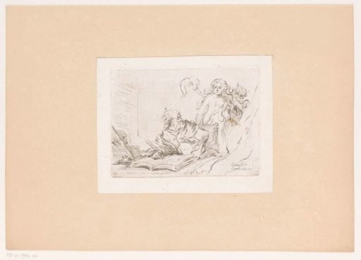 Old Man at a Writing Desk Startled by a Woman with the Devil as a Shadow