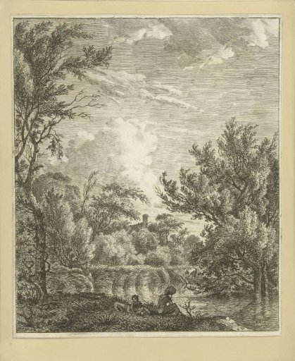 Landscape with woman at the waterside