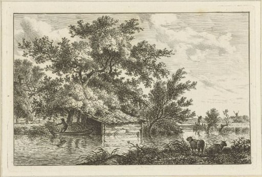 Small boat near a boathouse