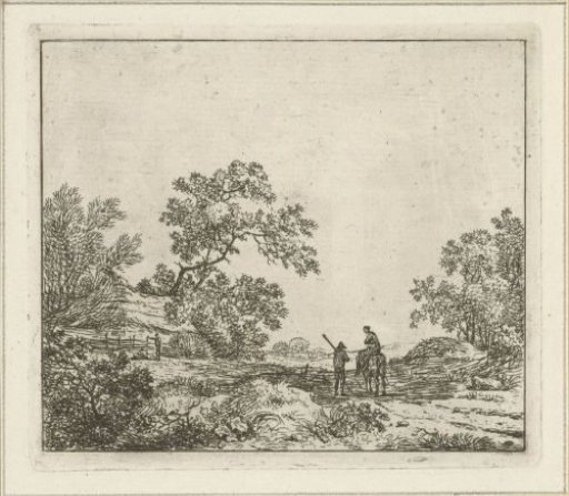 Landscape with a man on foot and a woman on horseback