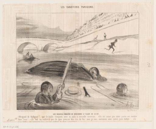Caricature of Three Men Thrown Overboard in the Seine