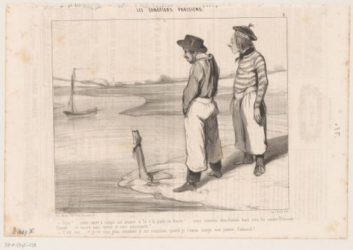 Caricature of Two Skippers Watching Their Boat Drift Away