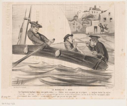 Captain Communicates with Megaphone on His Boat