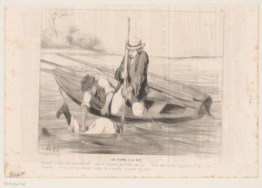 Two Men in a Rowing Boat Rescuing a Drowning Man