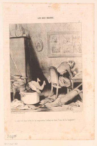 Caricature of a writing mother