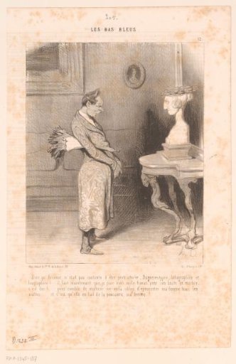 Caricature of a man by the bust of his wife