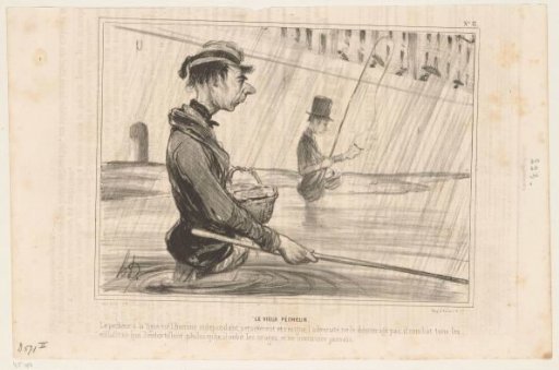 Caricature of two fishermen in the rain