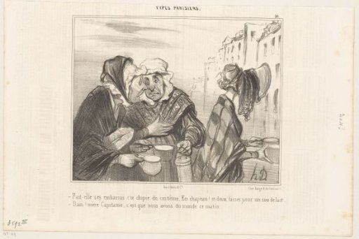 Two Old Women Gossiping about a Third Woman