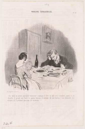 A Man Reading at the Table during Dinner