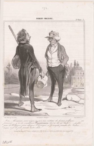 Robert Macaire tells a man why he is going to leave France