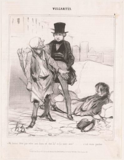 Man with two ragged figures on a building site