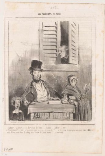 Man sending away a singing family with a street organ
