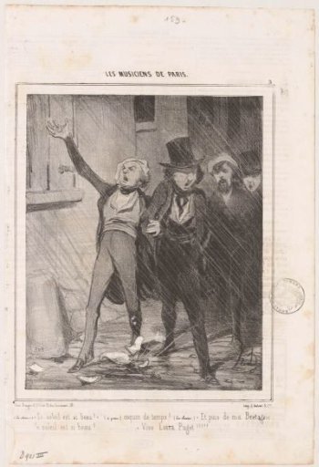 Four students singing in the rain on the street