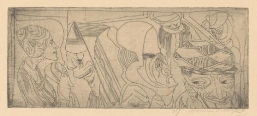 Seven caricature figures