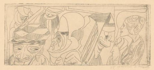 Seven caricature figures