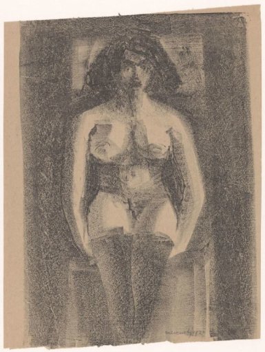 Seated female nude, wearing stockings