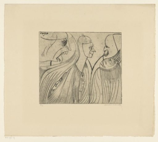 Group of Figures and Face with Tongue Out