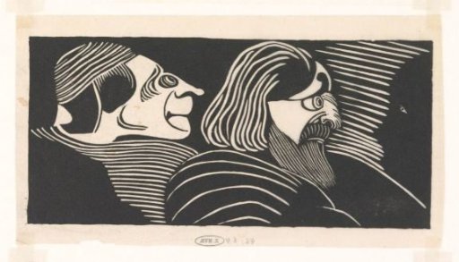 Fantasy: two male heads in profile to the left, on the left a profile in the opposite direction