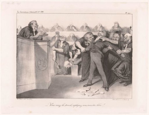 Caricature of a session of the tribunal