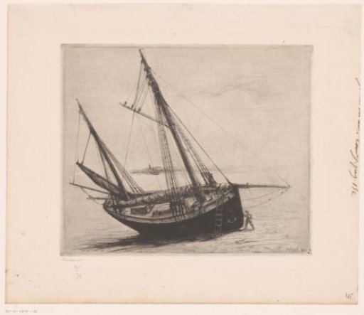 Ship moored on the beach