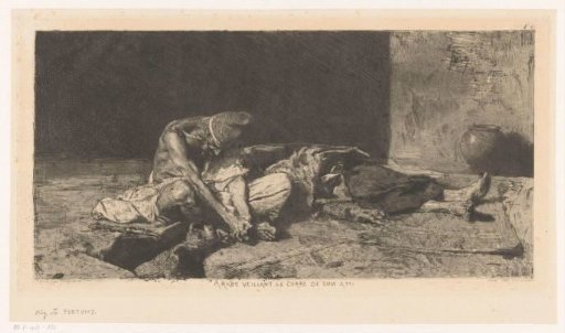Arab Man Watching Over the Dead Body of His Friend
