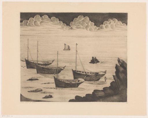 Four Moored Ships on a Breton Beach