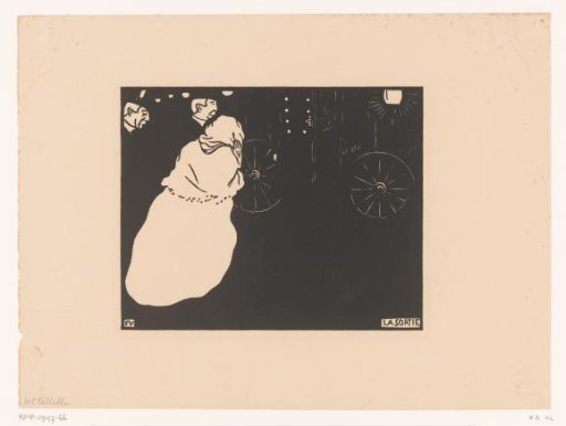 Two gentlemen and a lady by a carriage