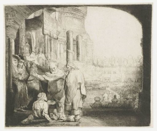 Peter and John heal a paralyzed man at the temple gate