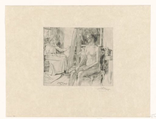 Artist working from a female nude model