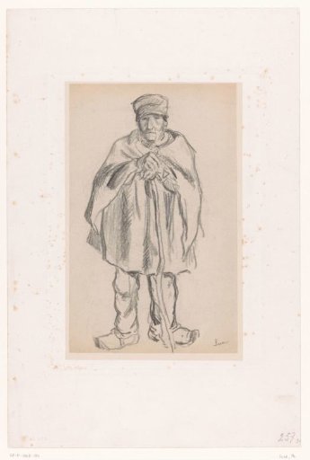 Standing man leaning on a staff