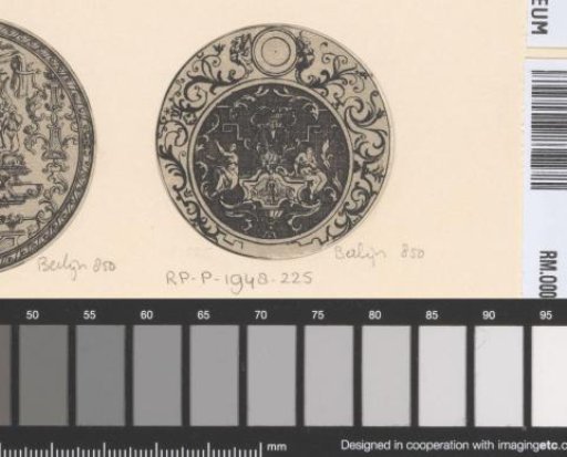 Circular filling with female figures and interlacing
