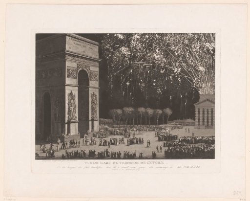 View of the Arc de Triomphe in Paris with Fireworks