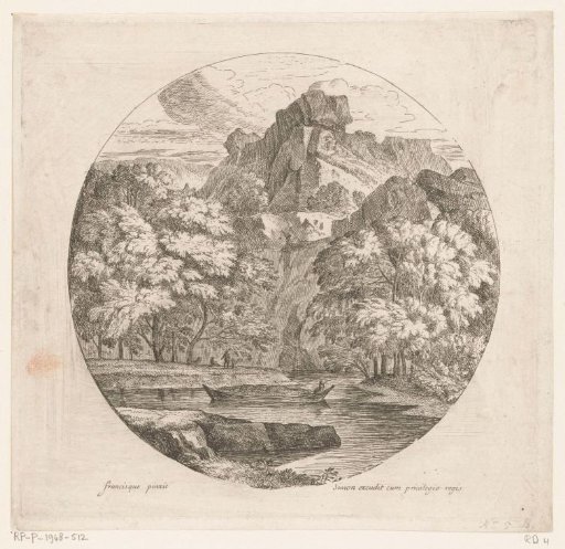 Arcadian mountain landscape with a boat on a river