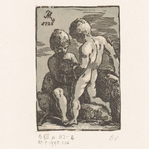 Two Children Playing with a Lamb