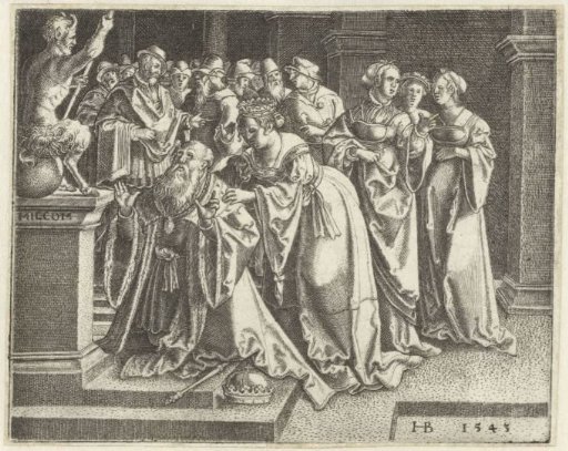 Solomon Kneels before Altar with Idol, a Satyr