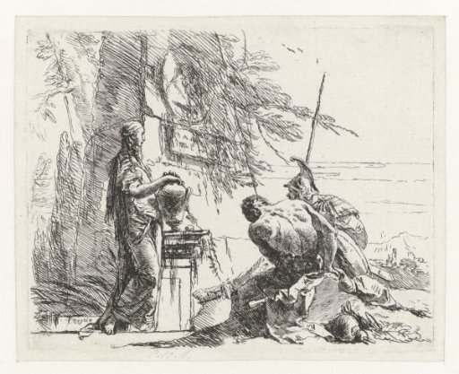 Standing Woman with a Seated Soldier and an Enslaved Man