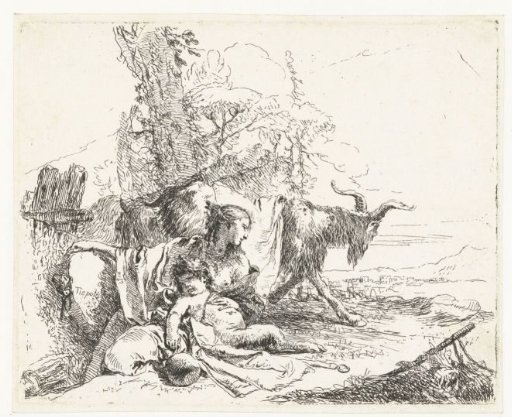 Woman with a Satyr Child and Tambourine and Goat