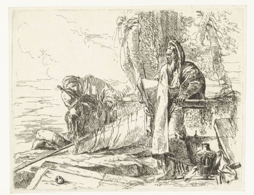 Philosopher with Book and Soldier and Man at a Statue