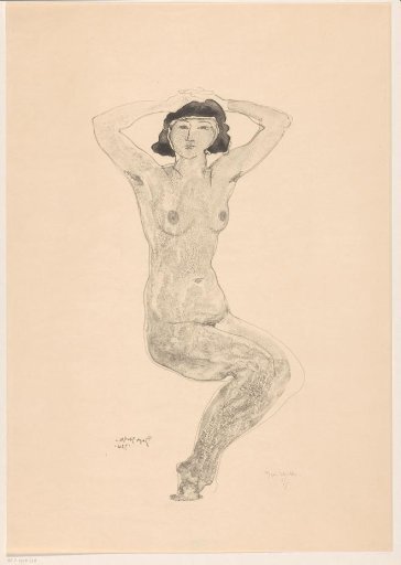 Seated nude woman with hands on her head