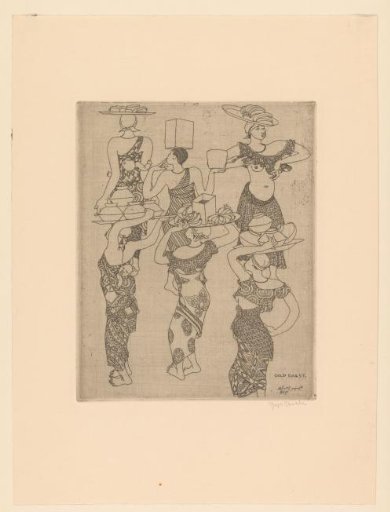 Six women with bundles on their heads