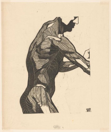 Anatomical study of the side and arm muscles of a man