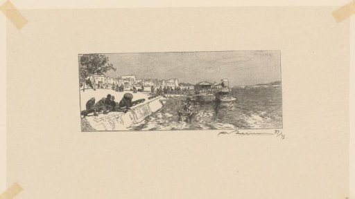 Group of People Walking from a Boat onto the Quay de la Rapée in Bercy