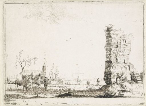 View of a Village with a Ruin in the Foreground